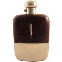 Crocodile and Silver Plated Flask