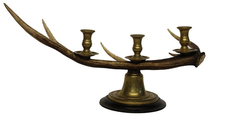Stag horn candelabras beautifully weathered on sturdy bronze base.

*Not available for sale or to ship in the state of California.