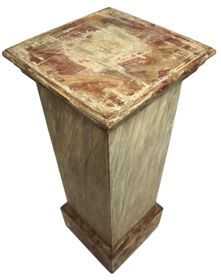 A pair of French hand painted pedestals with a nice distressed patina throughout.  

*Not available for sale or to ship in the state of California.