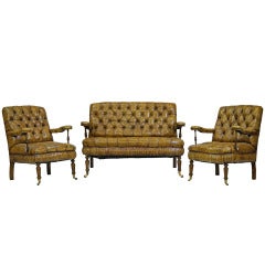 Early 19th Century Children's Tufted Leather Chair Set 12