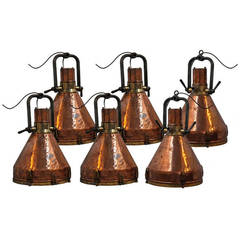 Set of Six 19th Century Copper and Brass Pendant Lights