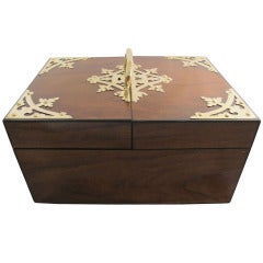 Antique Wooden Jewelry Box with Brass Fittings