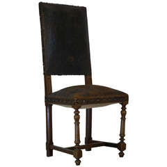 Antique Spanish Colonial Pressed Leather Dining Chair