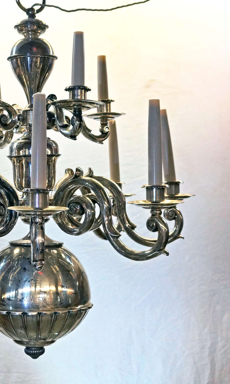 Dutch Baroque Style Brass Two-Tier Twelve-Light Chandelier For Sale 2