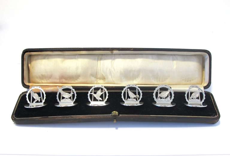 Art Deco Sterling Silver "Game Birds" Menu Holders