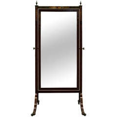 19th Century Mahogany Cheval Mirror with Inlay