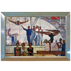 Art Deco Painting of a Russian Gymnastics School