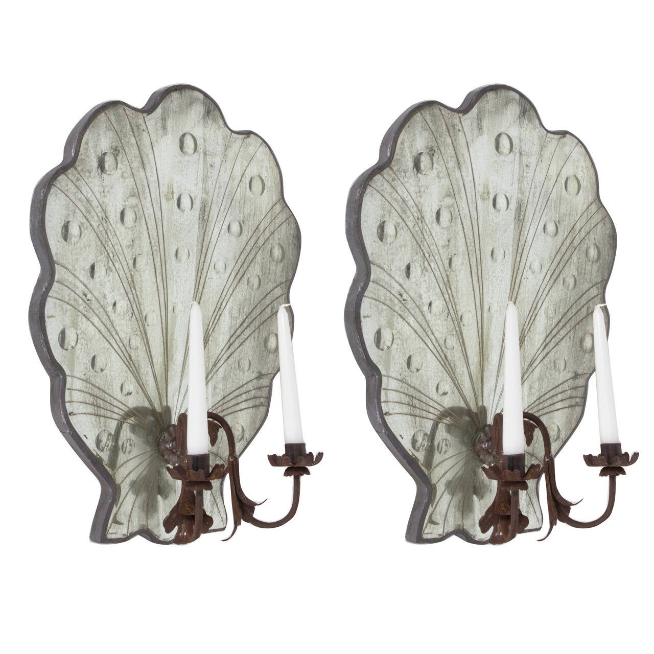 Scallop Edge Mirrored Candle Sconces For Sale