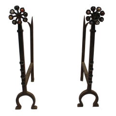 Vintage Folk Art Style Andirons