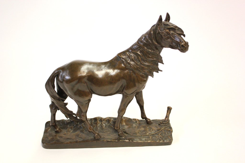 Cast bronze stud in brown patina. French animalistic artist Leon Bureau inscribed L Bureau in the base as seen in image 8.

*Not available for sale or to ship in the state of California.