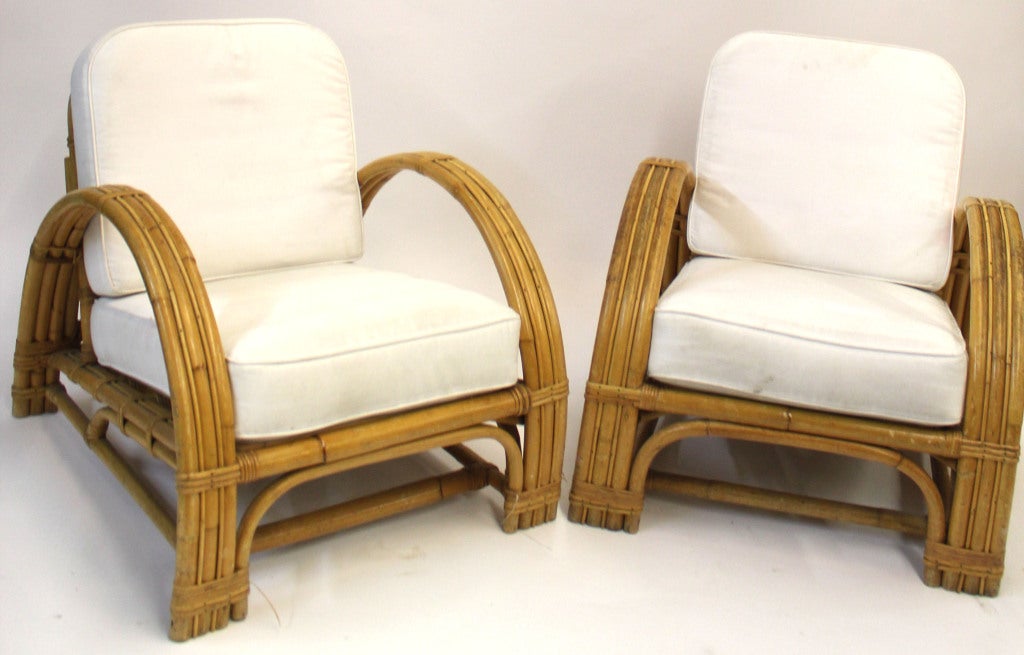 Mid-20th Century 1950's Bamboo Upholstered Chair Set