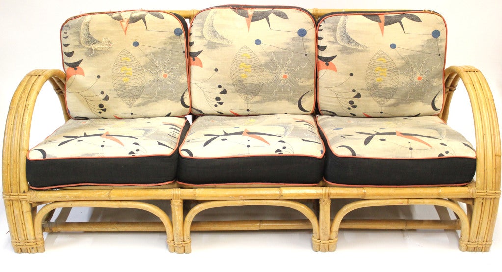 1950's Bamboo Upholstered Chair Set 6