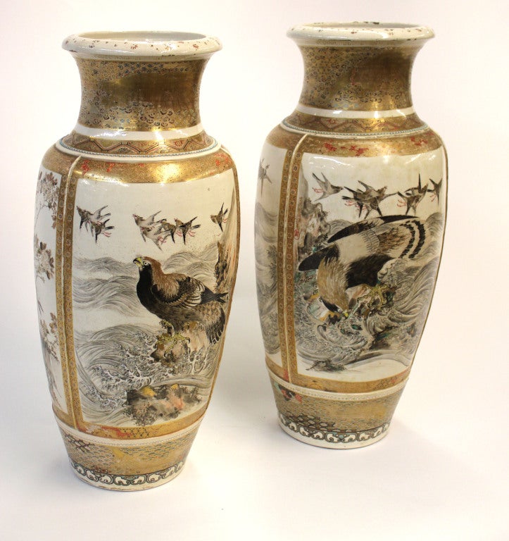 Ceramic Pair of Japanese Satsuma Vases