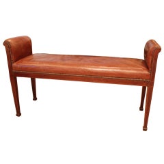 Antique English Leather Bench