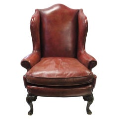 Antique Red Leather Wingback chair