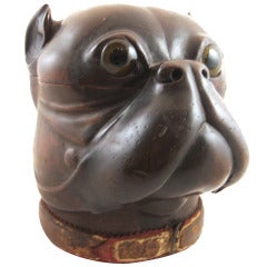 Antique Collectable Wooden Pug's Head Tobacco Jar