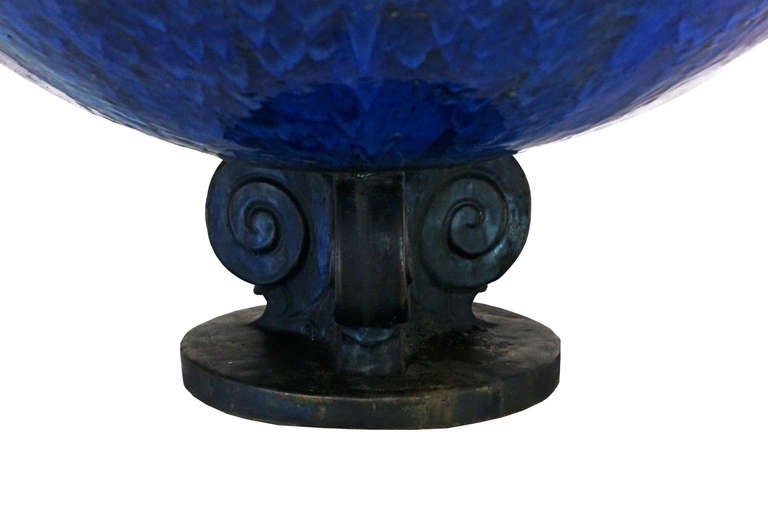 Oversized Blue Glazed Fountain Base