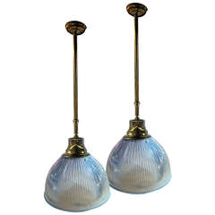Pair of Streamline Holophane Glass Pendants