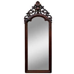 Hand-Carved Victorian Full-Length Patina Mirror