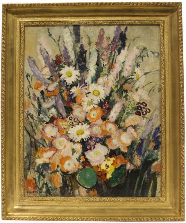 Mildred Bendall signed modernist floral study in gilt frame.

Not available for sale or to ship in the state of California.