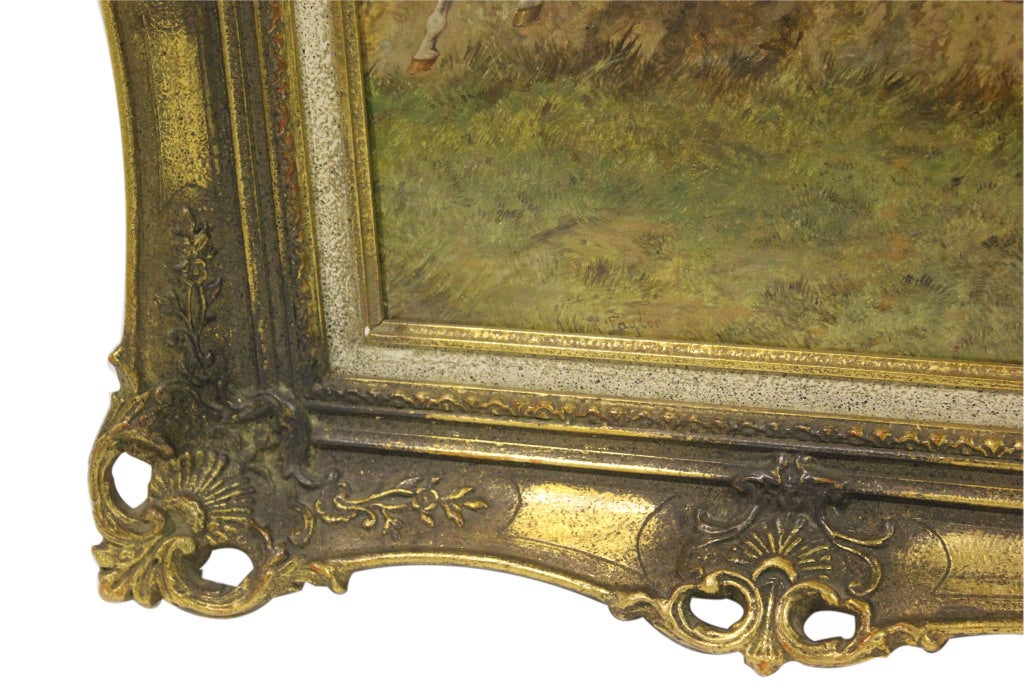 British countryside riding scene in Victorian (modern) gilt frame.

*Not available for sale or to ship in the state of California.