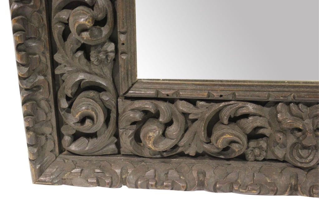 Wood Hand-Carved Wall Mirror For Sale