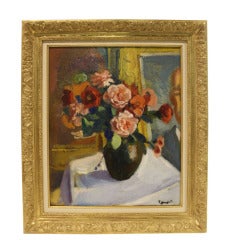 Bouquet De Roses au Tableau by Edmond Amédée Heuze