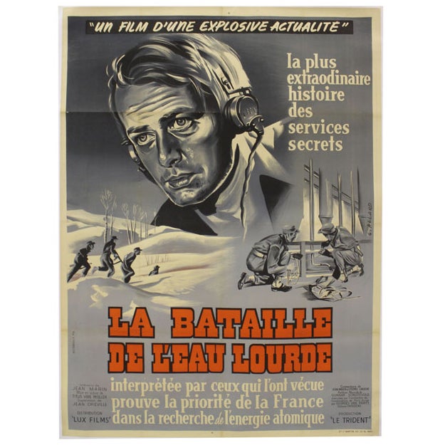 La Bataille De L'eau Lourde Movie Poster Signed by G. Allard For Sale