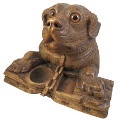 Hand Carved Wooden Dog Box