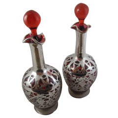 Cranberry Glass and Silver Decanters