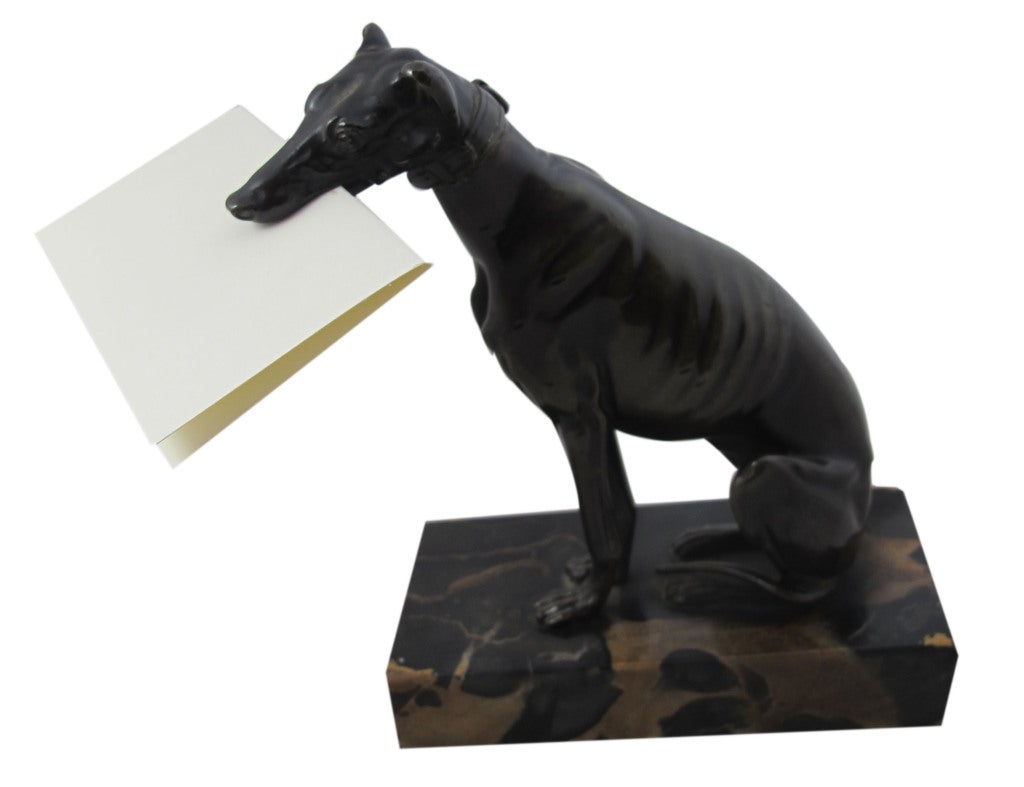 20th Century Bronze Dog Card Holder with Marble Base
