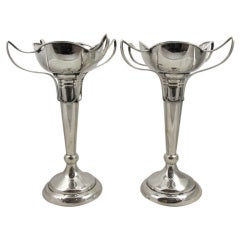Used Pair of Art Nouveau Sterling Silver Vases