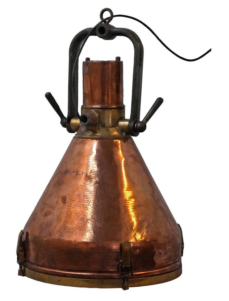 Industrial Set of Six 19th Century Copper and Brass Pendant Lights