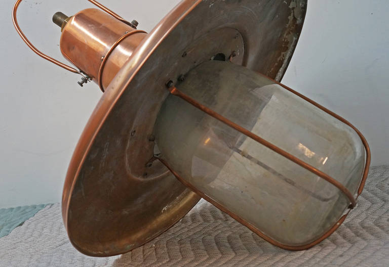 Industrial Set of Three 20th Century Hanging Copper Pendant Lights For Sale