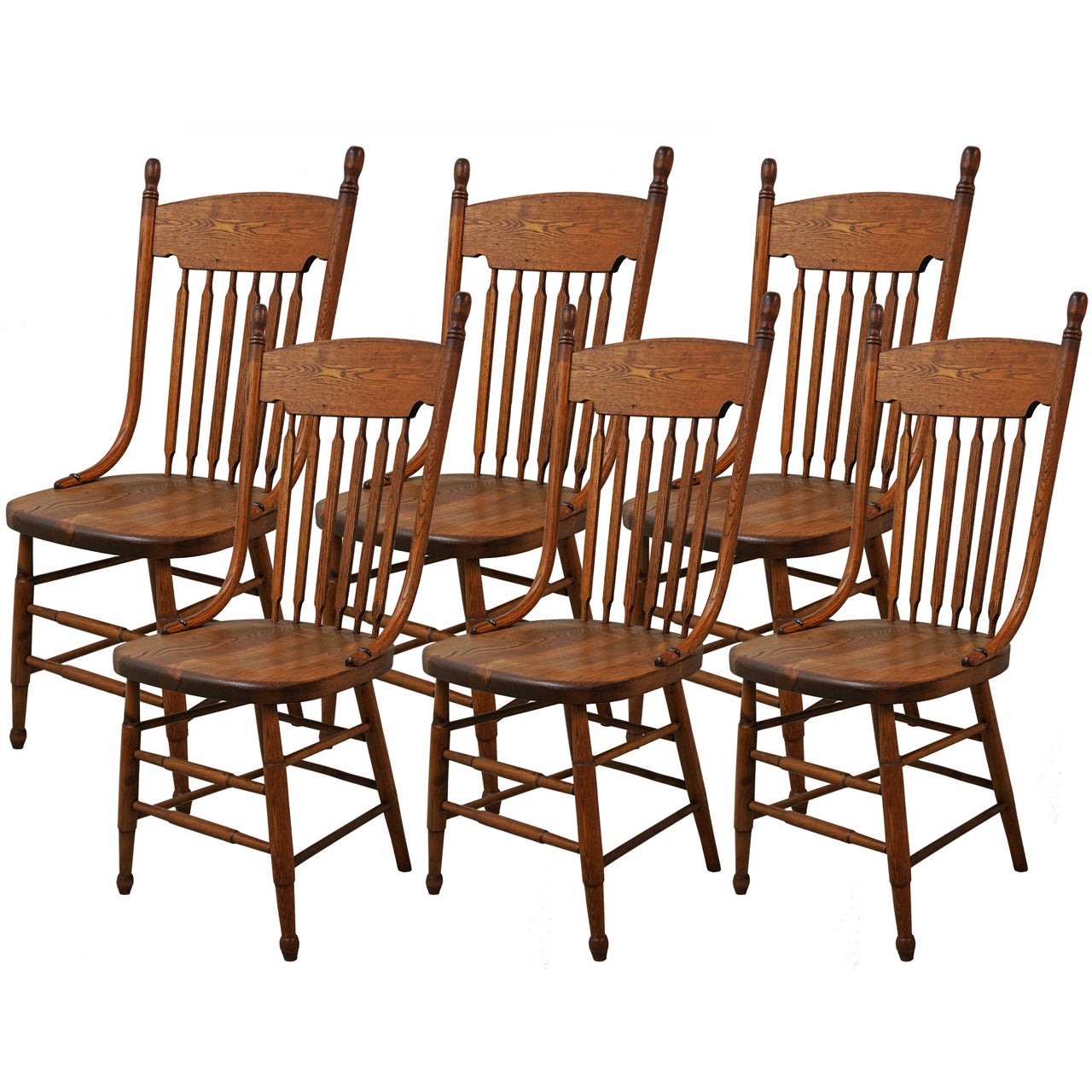 Set of Six Shaker-Style Spindle Back Chairs
