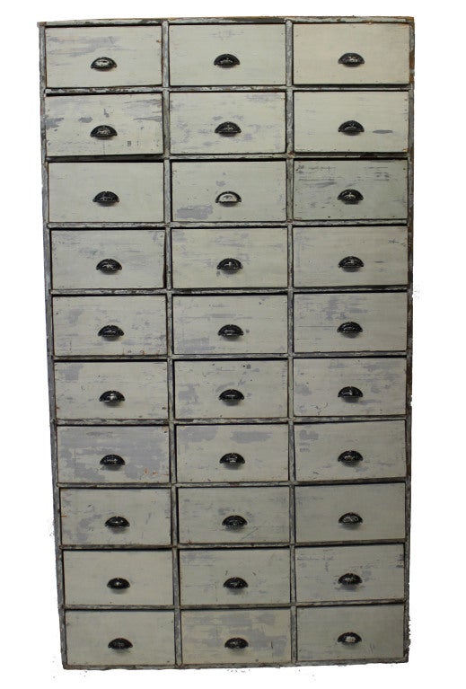 6 1/2ft apothecary cabin with 30 functional drawers. Beautiful distressed paint throughout.