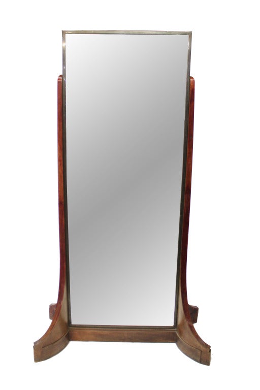 Beautifully crafted double-sided haberdashery mirror. Detailed wood work base and steal frame securing glass mirror.

Not available for sale or to ship in the state of California.