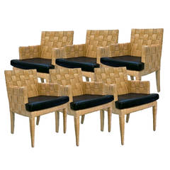 Set of Six Angelo Donghia Woven Rattan Armchairs