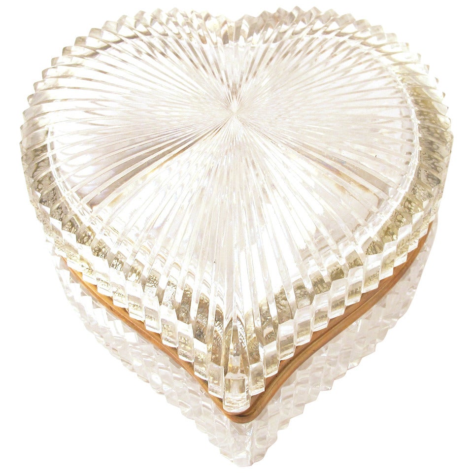 Art Deco Gilt Metal and Cut Glass Heart Box