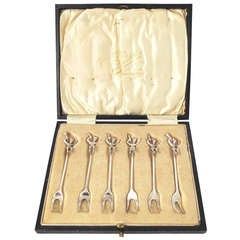 Art Deco English Sterling Silver Cocktail Forks