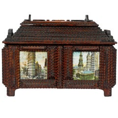 Fanciful Tramp Art Box with NYC Illustrations