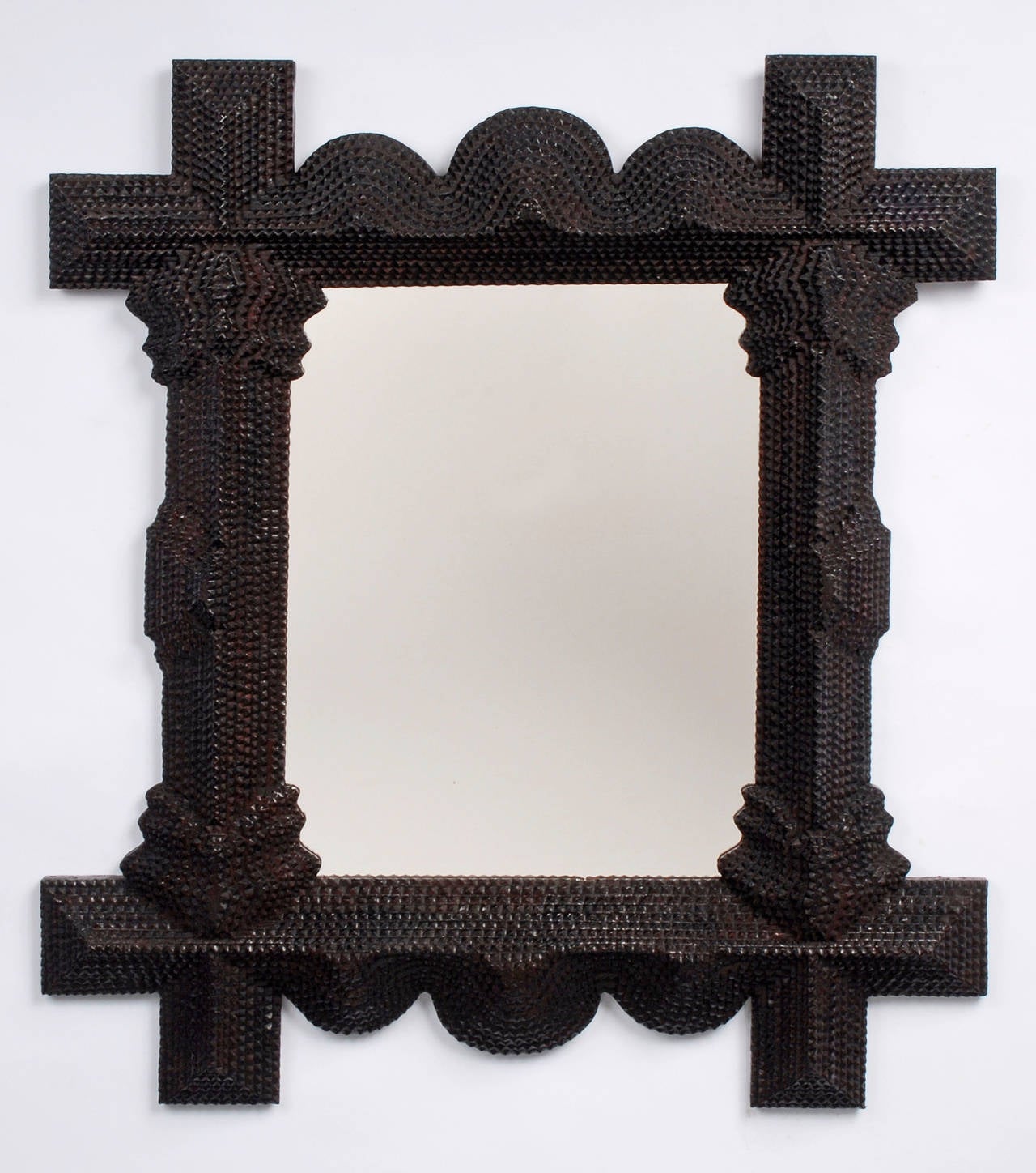 Mirror with Wave Embellishment and Fluid Corners