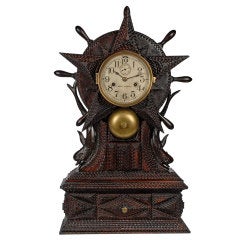 Antique Nautical Inspired Tramp Art 'Dolphin' Clock