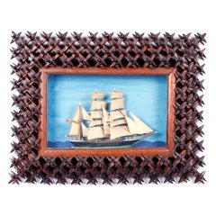 Fine Tramp Art Crown-of-Thorns Sailboat Diorama