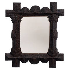 Mirror with Wave Embellishment and Fluid Corners