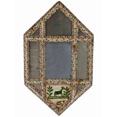 Paint Decorated Tramp Art Mirror with Carved Animals