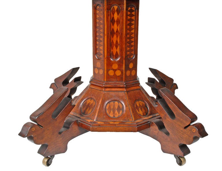 Masterful Folk Marquetry Table with Carved Birds For Sale 1
