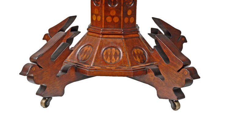 Masterful Folk Marquetry Table with Carved Birds For Sale 2