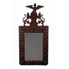 Fine Robust Tramp Art Mirror Frame with Lions & Eagle Dated 1922