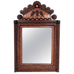 Monumental Tramp Art Mirror with Carved Grapes